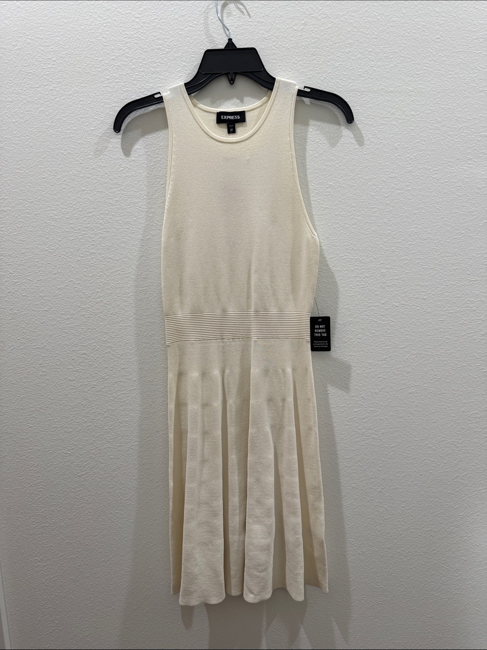 Express Cream Sleeveless Knit Fit & Flare Dress